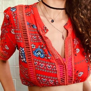 Adorable neon orange floral crop top from LF